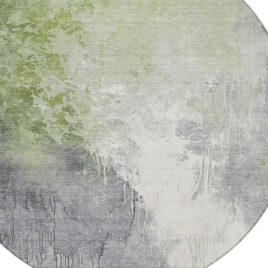 8' Artichoke Green And Gray Round Abstract Washable Indoor Outdoor Area Rug Photo 4