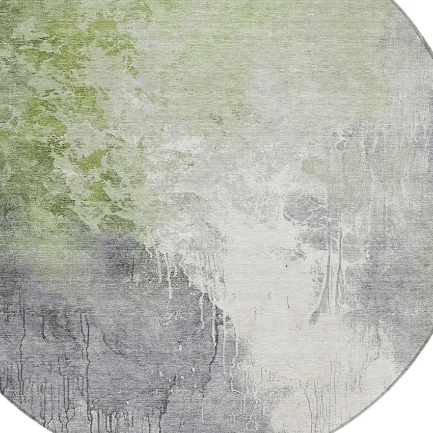 8' Artichoke Green And Gray Round Abstract Washable Indoor Outdoor Area Rug Photo 4