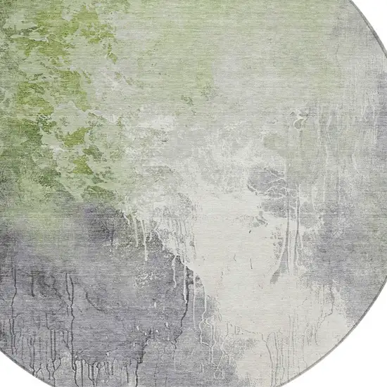 8' Artichoke Green And Gray Round Abstract Washable Indoor Outdoor Area Rug Photo 8