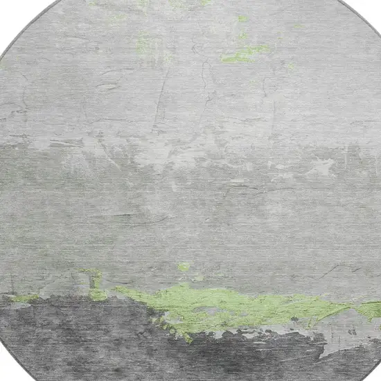 8' Artichoke Green And Gray Round Abstract Washable Indoor Outdoor Area Rug Photo 8