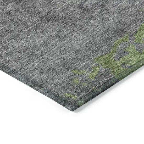 8' Artichoke Green And Gray Round Abstract Washable Indoor Outdoor Area Rug Photo 7