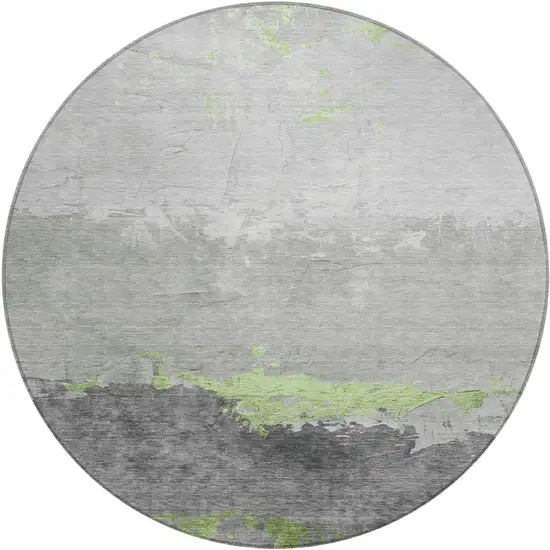 8' Artichoke Green And Gray Round Abstract Washable Indoor Outdoor Area Rug Photo 1