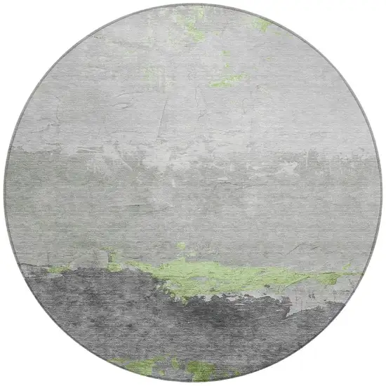 8' Artichoke Green And Gray Round Abstract Washable Indoor Outdoor Area Rug Photo 4