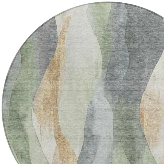8' Artichoke Green And Gray Round Abstract Washable Indoor Outdoor Area Rug Photo 4