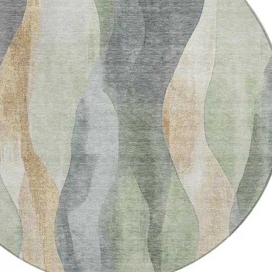 8' Artichoke Green And Gray Round Abstract Washable Indoor Outdoor Area Rug Photo 8