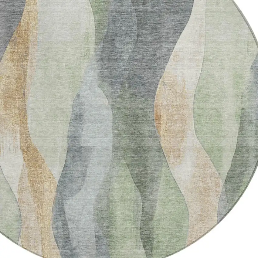 8' Artichoke Green And Gray Round Abstract Washable Indoor Outdoor Area Rug Photo 8