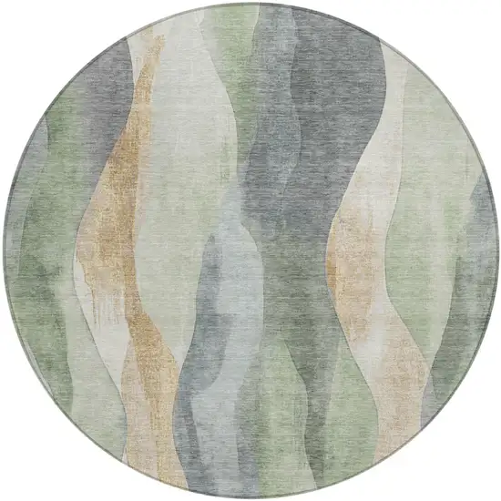 8' Artichoke Green And Gray Round Abstract Washable Indoor Outdoor Area Rug Photo 1