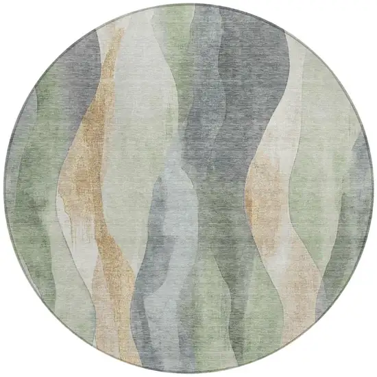 8' Artichoke Green And Gray Round Abstract Washable Indoor Outdoor Area Rug Photo 3