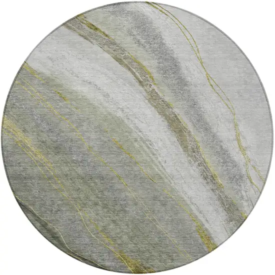 8' Artichoke Green And Gray Round Abstract Washable Indoor Outdoor Area Rug Photo 3