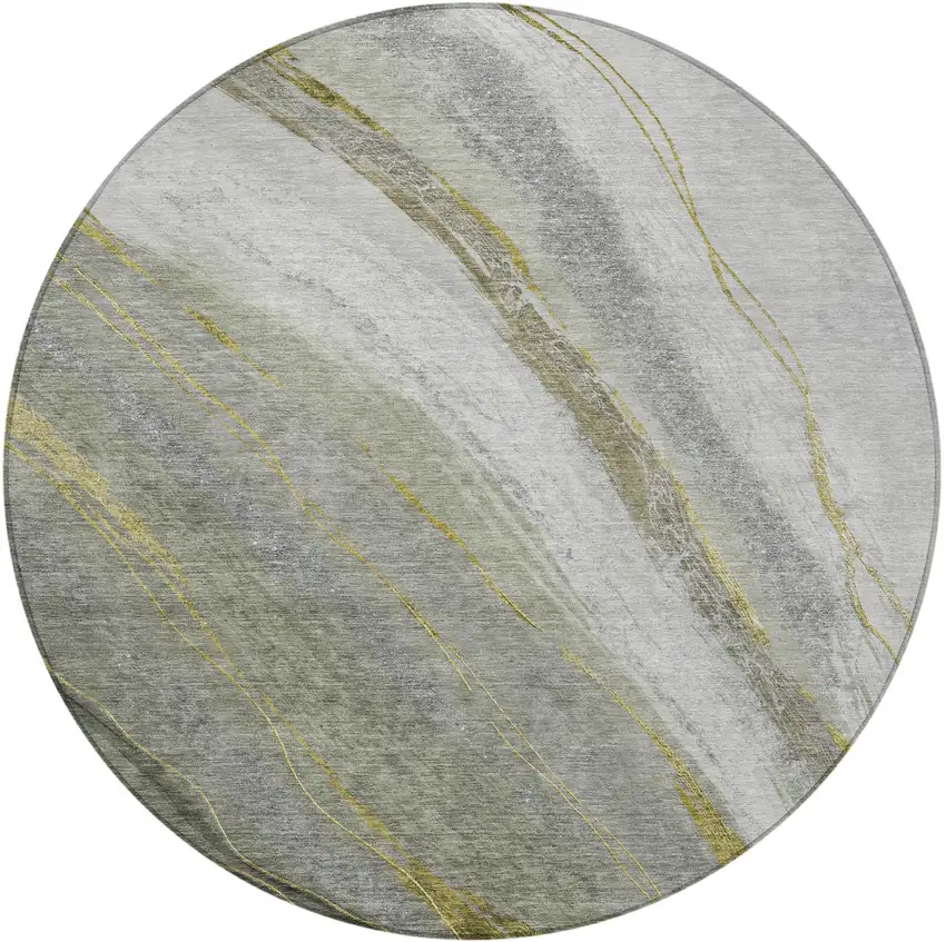 8' Artichoke Green And Gray Round Abstract Washable Indoor Outdoor Area Rug Photo 3