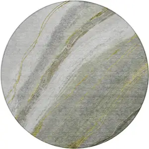 Photo of 8' Artichoke Green And Gray Round Abstract Washable Indoor Outdoor Area Rug