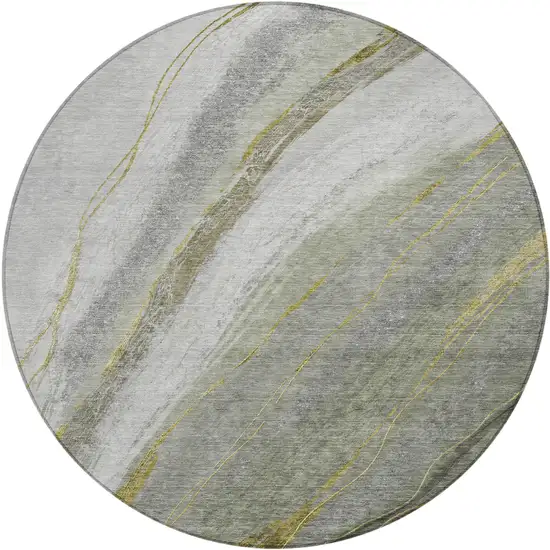 8' Artichoke Green And Gray Round Abstract Washable Indoor Outdoor Area Rug Photo 1