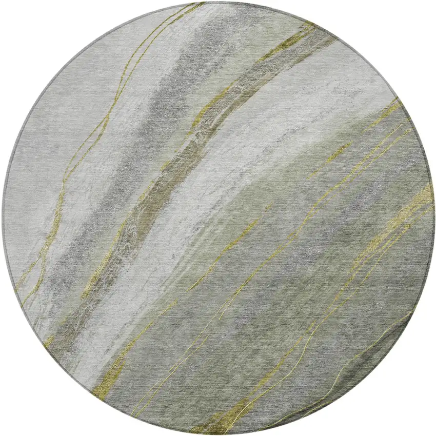 8' Artichoke Green And Gray Round Abstract Washable Indoor Outdoor Area Rug Photo 1