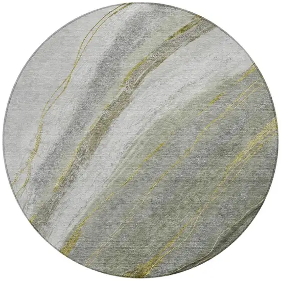 8' Artichoke Green And Gray Round Abstract Washable Indoor Outdoor Area Rug Photo 4