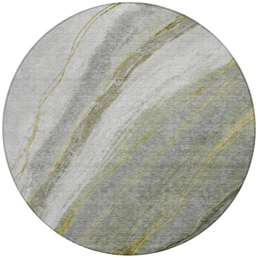 8' Artichoke Green And Gray Round Abstract Washable Indoor Outdoor Area Rug Photo 4