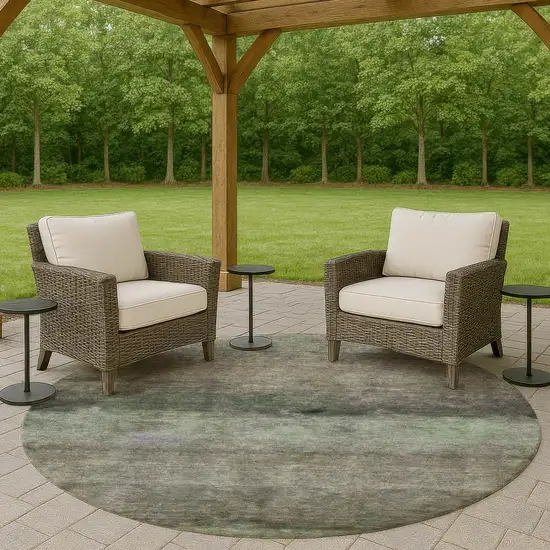 8' Artichoke Green And Gray Round Abstract Washable Indoor Outdoor Area Rug Photo 8
