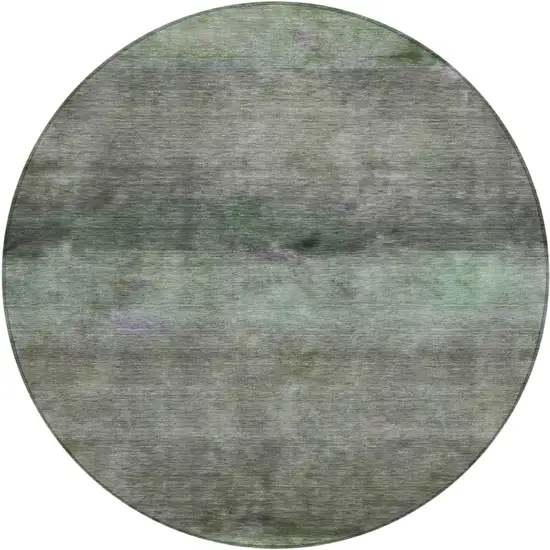 8' Artichoke Green And Gray Round Abstract Washable Indoor Outdoor Area Rug Photo 2