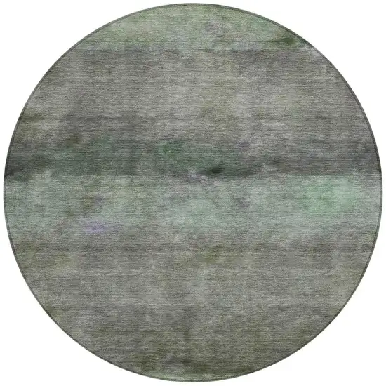 8' Artichoke Green And Gray Round Abstract Washable Indoor Outdoor Area Rug Photo 4
