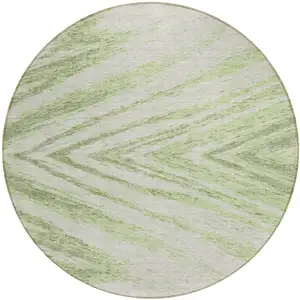 Photo of 8' Artichoke Green And Gray Round Abstract Washable Indoor Outdoor Area Rug