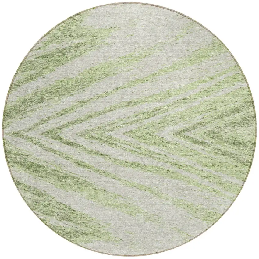 8' Artichoke Green And Gray Round Abstract Washable Indoor Outdoor Area Rug Photo 5