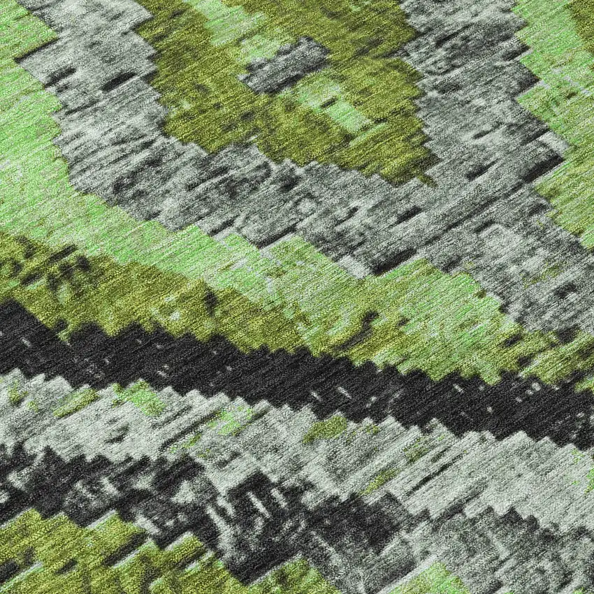 8' Artichoke Green And Gray Round Aztec Washable Indoor Outdoor Area Rug Photo 8