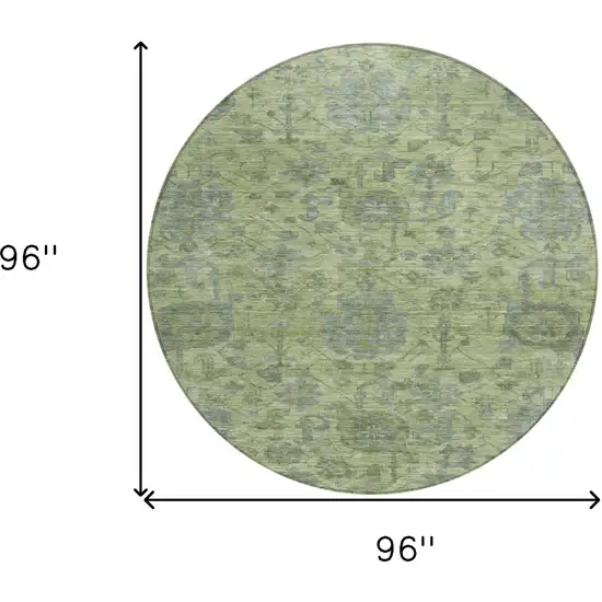 8' Artichoke Green And Gray Round Damask Washable Indoor Outdoor Area Rug Photo 9