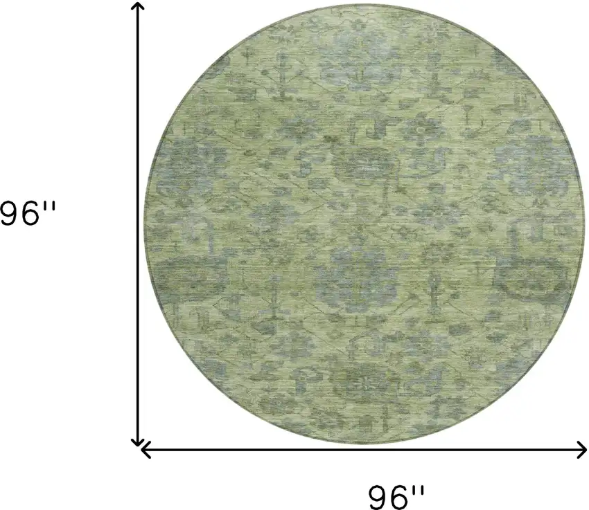 8' Artichoke Green And Gray Round Damask Washable Indoor Outdoor Area Rug Photo 9