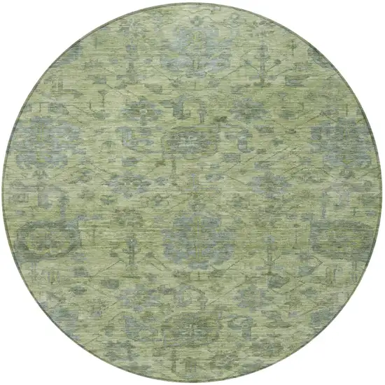 8' Artichoke Green And Gray Round Damask Washable Indoor Outdoor Area Rug Photo 6