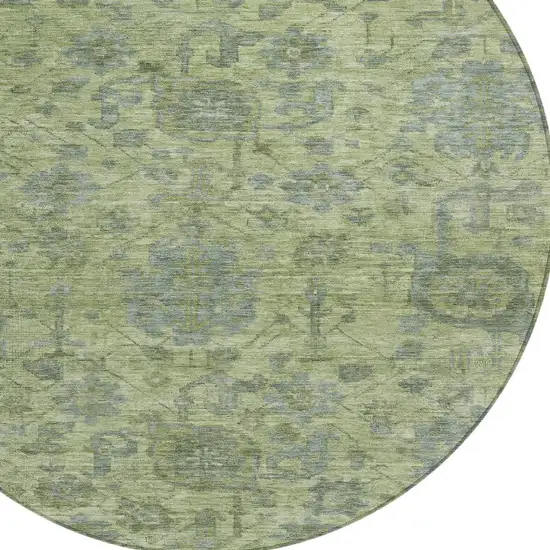 8' Artichoke Green And Gray Round Damask Washable Indoor Outdoor Area Rug Photo 5