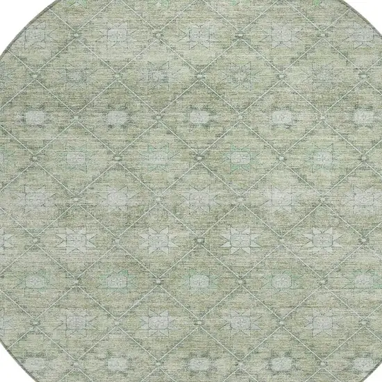 8' Artichoke Green And Gray Round Floral Washable Indoor Outdoor Area Rug Photo 4