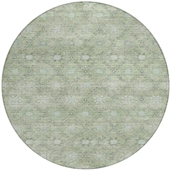 8' Artichoke Green And Gray Round Floral Washable Indoor Outdoor Area Rug Photo 3