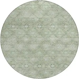 Photo of 8' Artichoke Green And Gray Round Floral Washable Indoor Outdoor Area Rug
