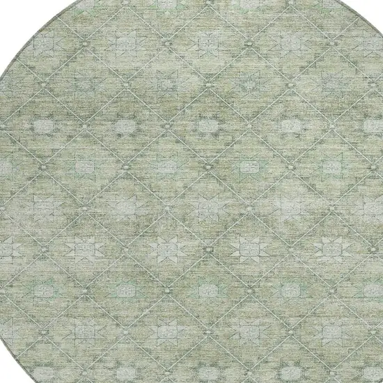 8' Artichoke Green And Gray Round Floral Washable Indoor Outdoor Area Rug Photo 8