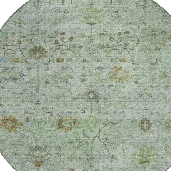 8' Artichoke Green And Gray Round Floral Washable Indoor Outdoor Area Rug Photo 4