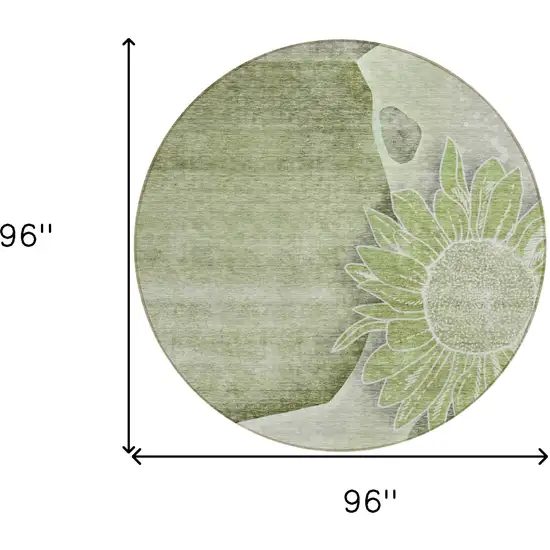 8' Artichoke Green And Gray Round Floral Washable Indoor Outdoor Area Rug Photo 8