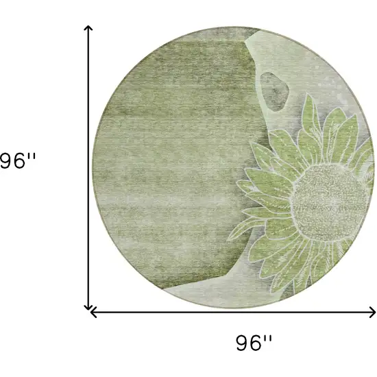 8' Artichoke Green And Gray Round Floral Washable Indoor Outdoor Area Rug Photo 8