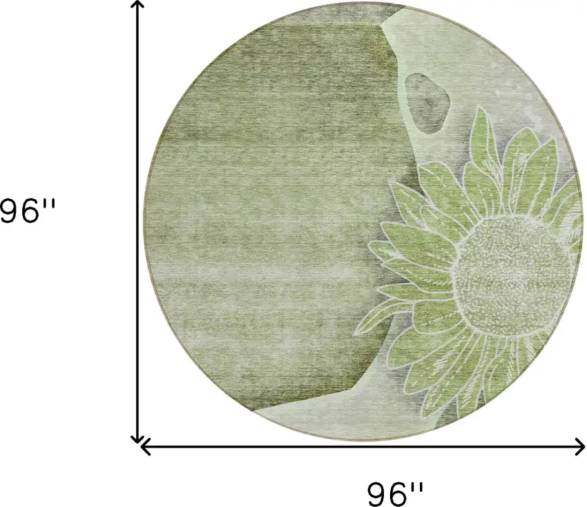 8' Artichoke Green And Gray Round Floral Washable Indoor Outdoor Area Rug Photo 8