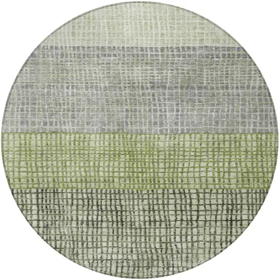 8' Artichoke Green And Gray Round Geometric Washable Indoor Outdoor Area Rug Photo 3