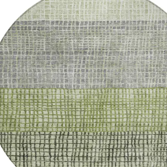 8' Artichoke Green And Gray Round Geometric Washable Indoor Outdoor Area Rug Photo 8