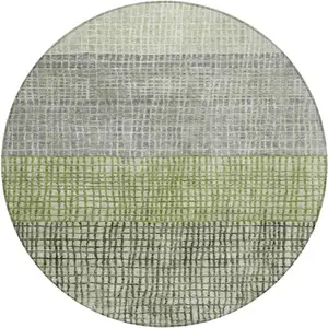 Photo of 8' Artichoke Green And Gray Round Geometric Washable Indoor Outdoor Area Rug