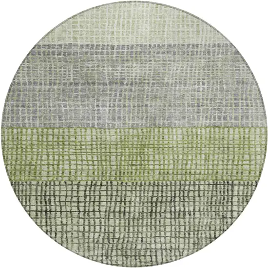 8' Artichoke Green And Gray Round Geometric Washable Indoor Outdoor Area Rug Photo 1