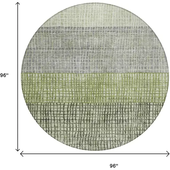 8' Artichoke Green And Gray Round Geometric Washable Indoor Outdoor Area Rug Photo 9