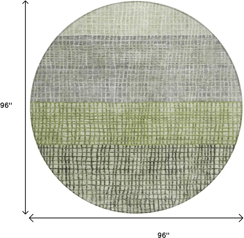 8' Artichoke Green And Gray Round Geometric Washable Indoor Outdoor Area Rug Photo 9