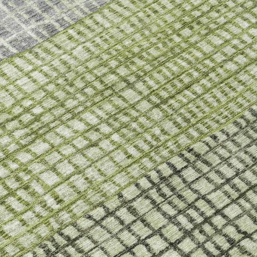 8' Artichoke Green And Gray Round Geometric Washable Indoor Outdoor Area Rug Photo 8