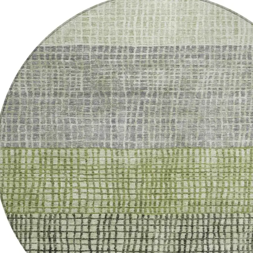 8' Artichoke Green And Gray Round Geometric Washable Indoor Outdoor Area Rug Photo 4