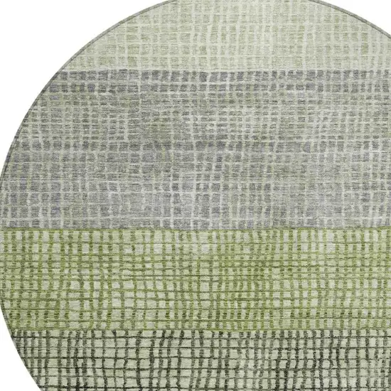 8' Artichoke Green And Gray Round Geometric Washable Indoor Outdoor Area Rug Photo 4