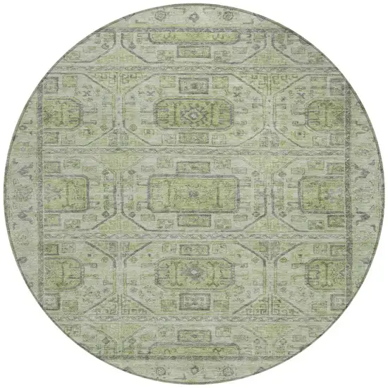 8' Artichoke Green And Gray Round Geometric Washable Indoor Outdoor Area Rug Photo 3