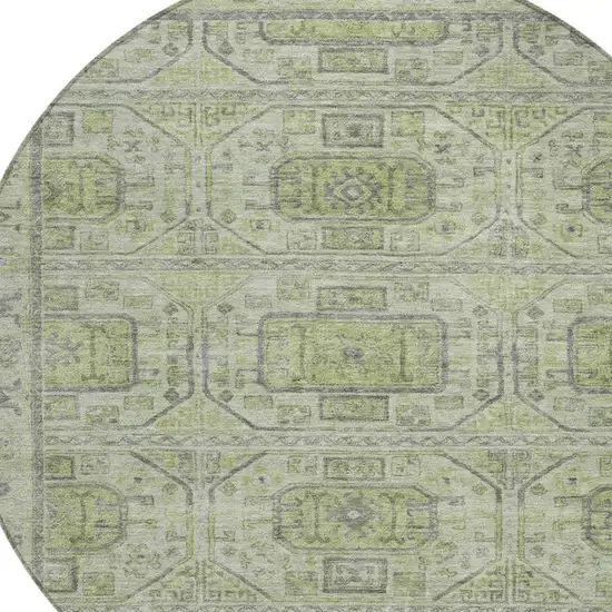 8' Artichoke Green And Gray Round Geometric Washable Indoor Outdoor Area Rug Photo 4