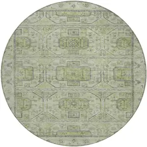 Photo of 8' Artichoke Green And Gray Round Geometric Washable Indoor Outdoor Area Rug