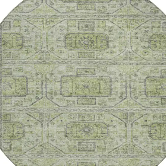 8' Artichoke Green And Gray Round Geometric Washable Indoor Outdoor Area Rug Photo 8